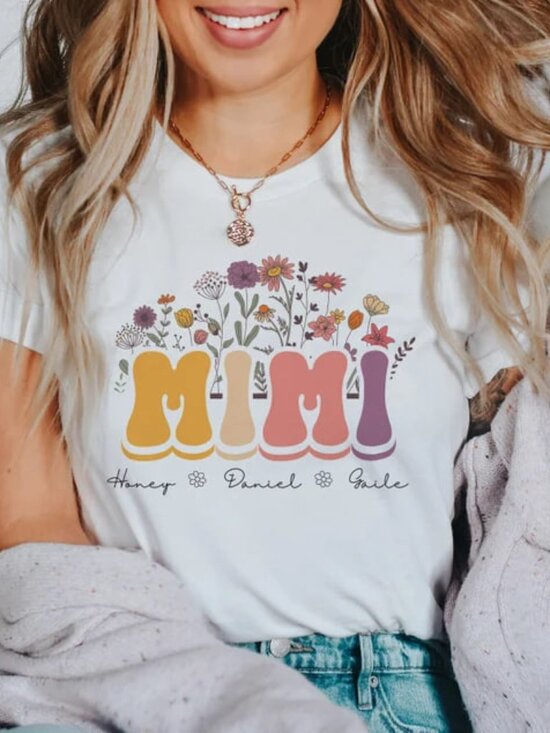 Tops - Custom Mimi Floral Shirt, Personalized Mothers Day Tshirt